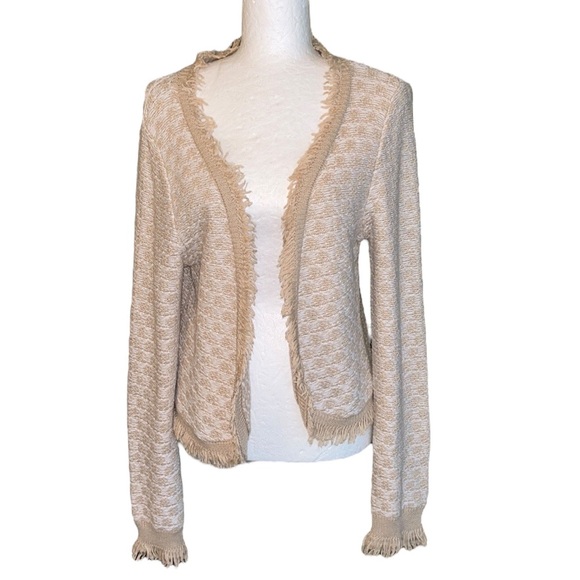 Burgess “The Jessica” Fringe Cashmere Cotton Bolero Cardigan Shrug in Sable - L - Picture 3 of 15